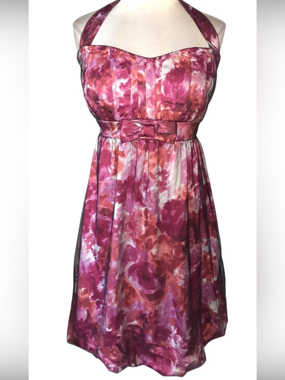 Torrid Plus Size Floral Halter Dress Bubble Hem Bow Purple Coral
